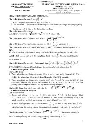 Đề khảo sát chất lượng thi đại học (lần I) năm học 2012 - 2013 môn Toán khối A và A1
